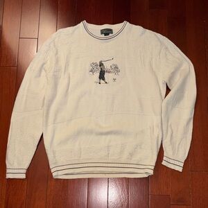 Craft & Barrow Large Tall Golfer Graphic Ivory Textured Sweater 100% cotton USA